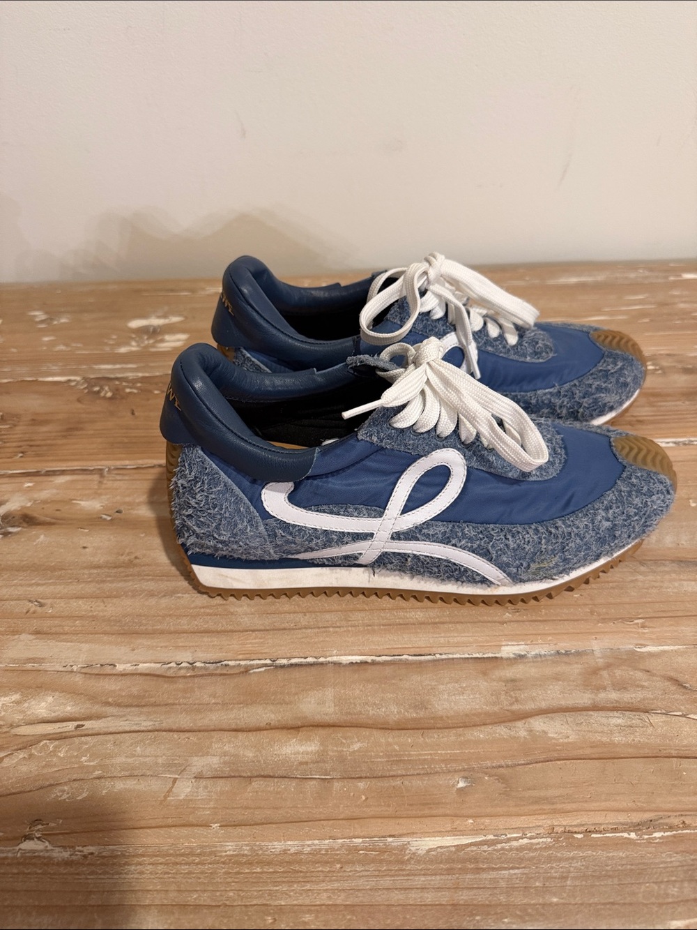 Women’s Loewe flow runner in raw denim blue. Barely worn.